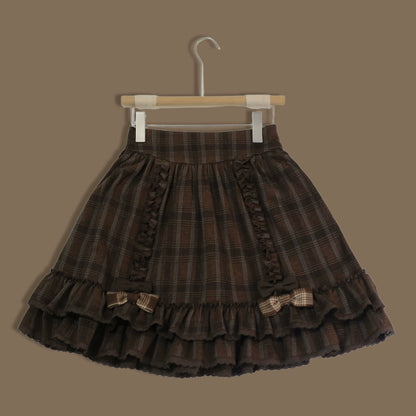 Sweet Dream Chocolate Filled Brown Plaid Jacket Skirt Two Piece Set