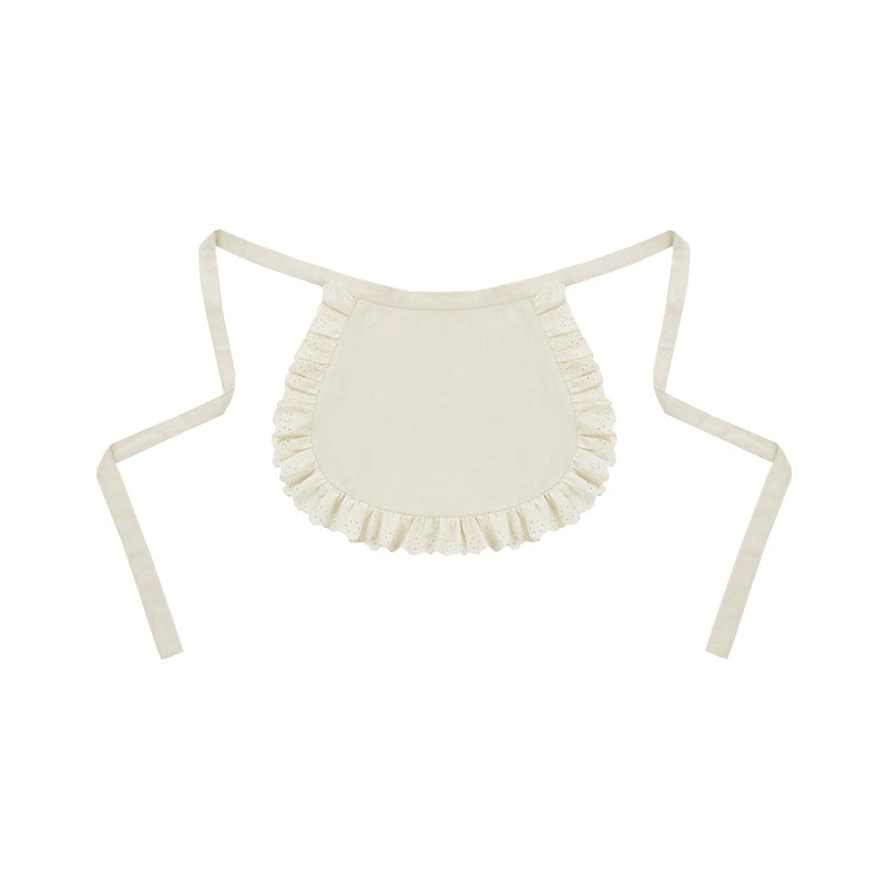 White frilled bib with straps on a white background