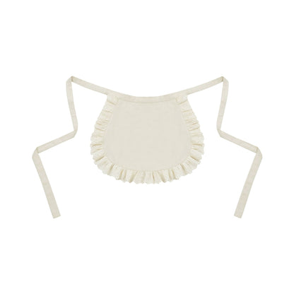 White frilled bib with straps on a white background
