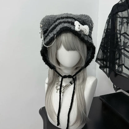 Y2K Scottish Fold Cat Ears Gray Black White Winter Hats