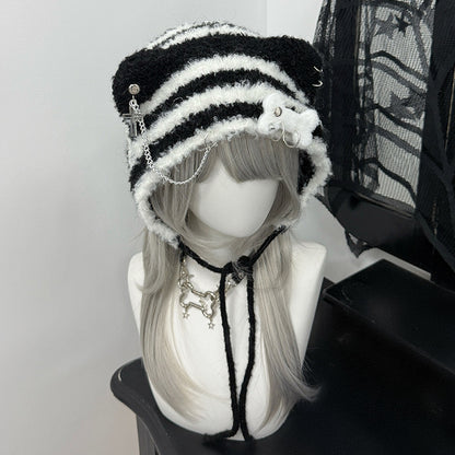 Y2K Scottish Fold Cat Ears Gray Black White Winter Hats