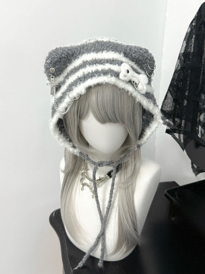 Y2K Scottish Fold Cat Ears Gray Black White Winter Hats
