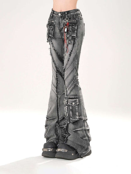 Young Eyes Godly Hot Blue Black Denim Flared Jeans