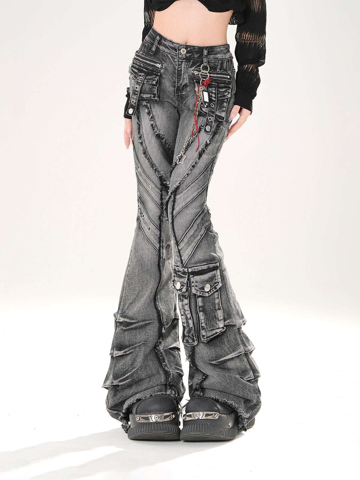 Young Eyes Godly Hot Blue Black Denim Flared Jeans