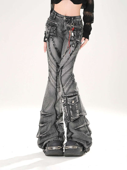 Young Eyes Godly Hot Blue Black Denim Flared Jeans