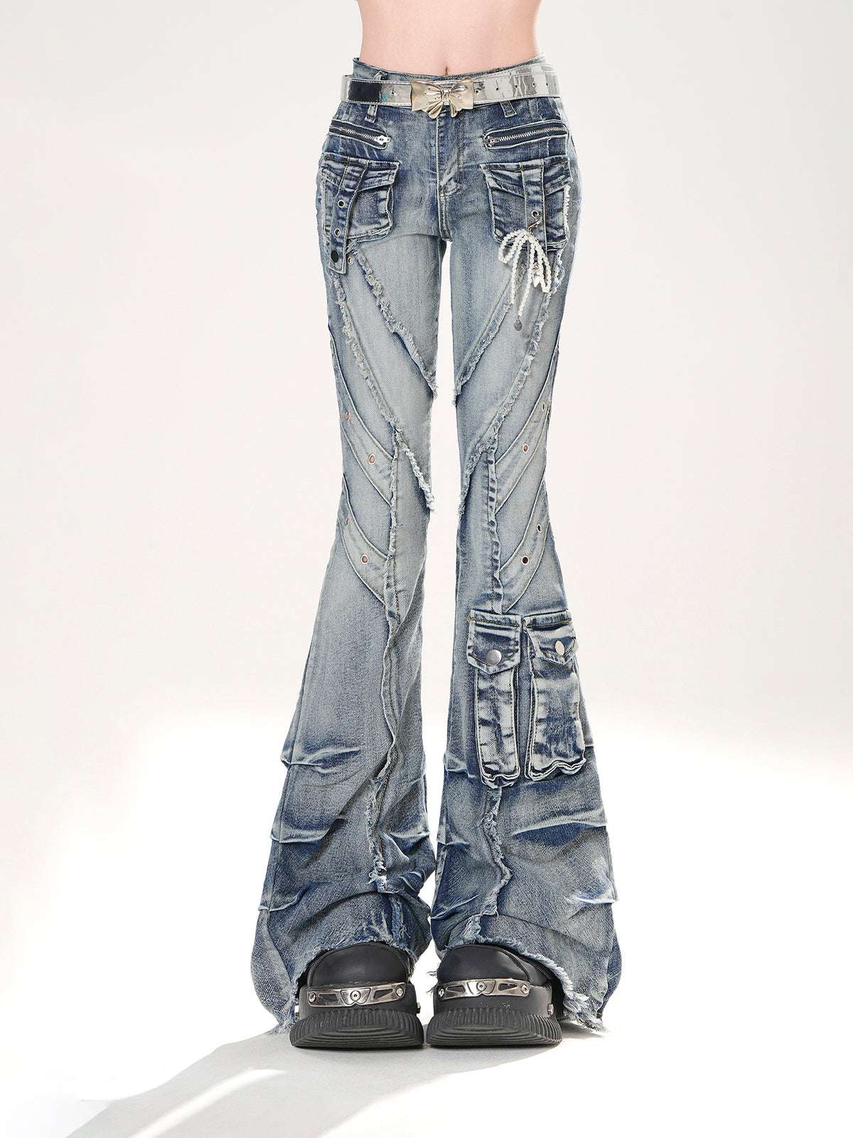 Young Eyes Godly Hot Blue Black Denim Flared Jeans