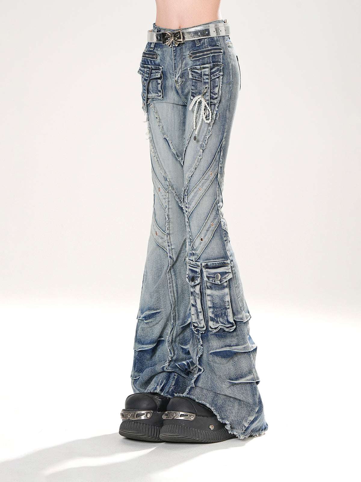 Young Eyes Godly Hot Blue Black Denim Flared Jeans