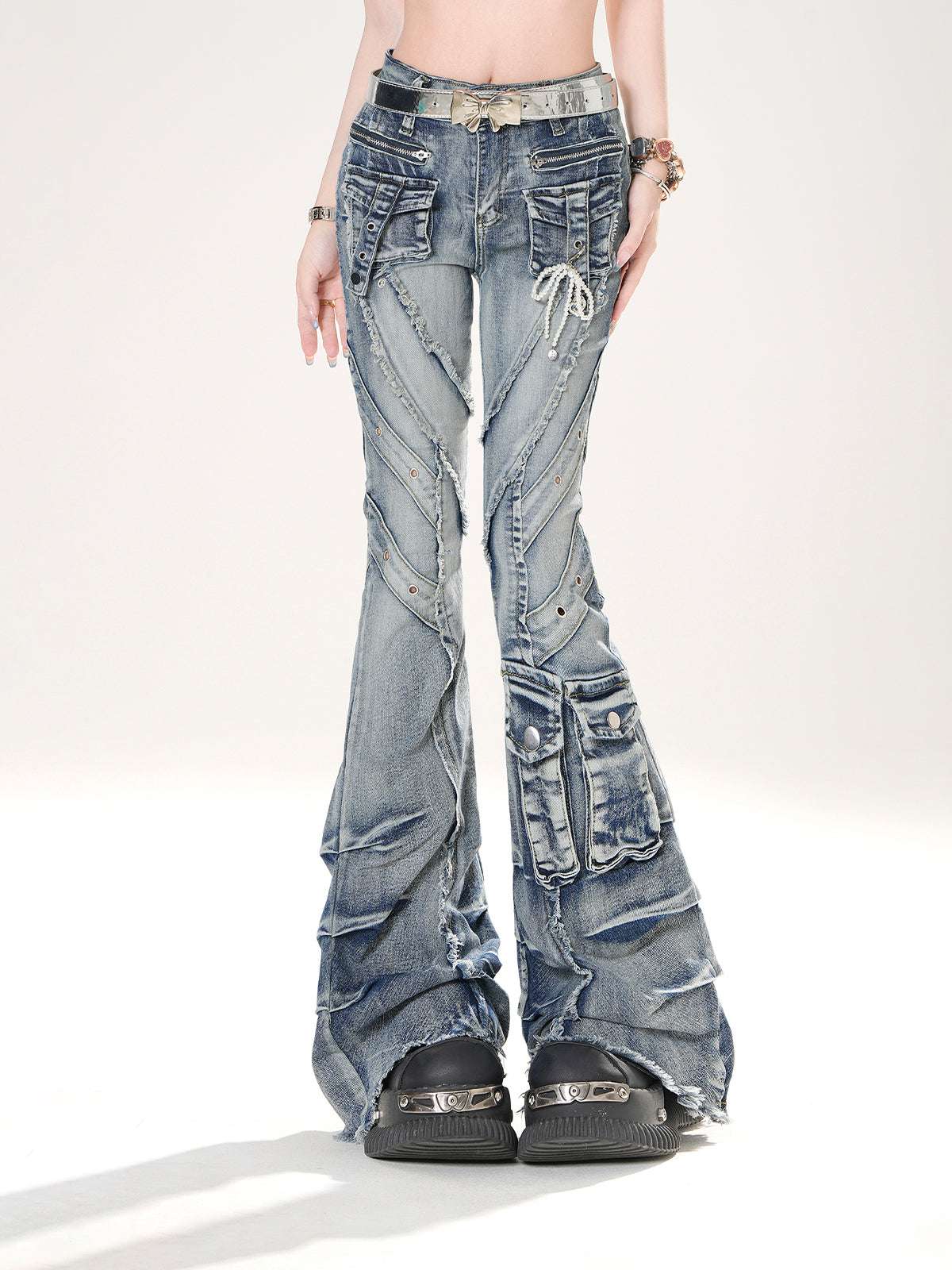 Young Eyes Godly Hot Blue Black Denim Flared Jeans