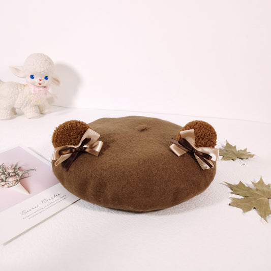 Cute Bear Teddy Ears Wool Beret Hat