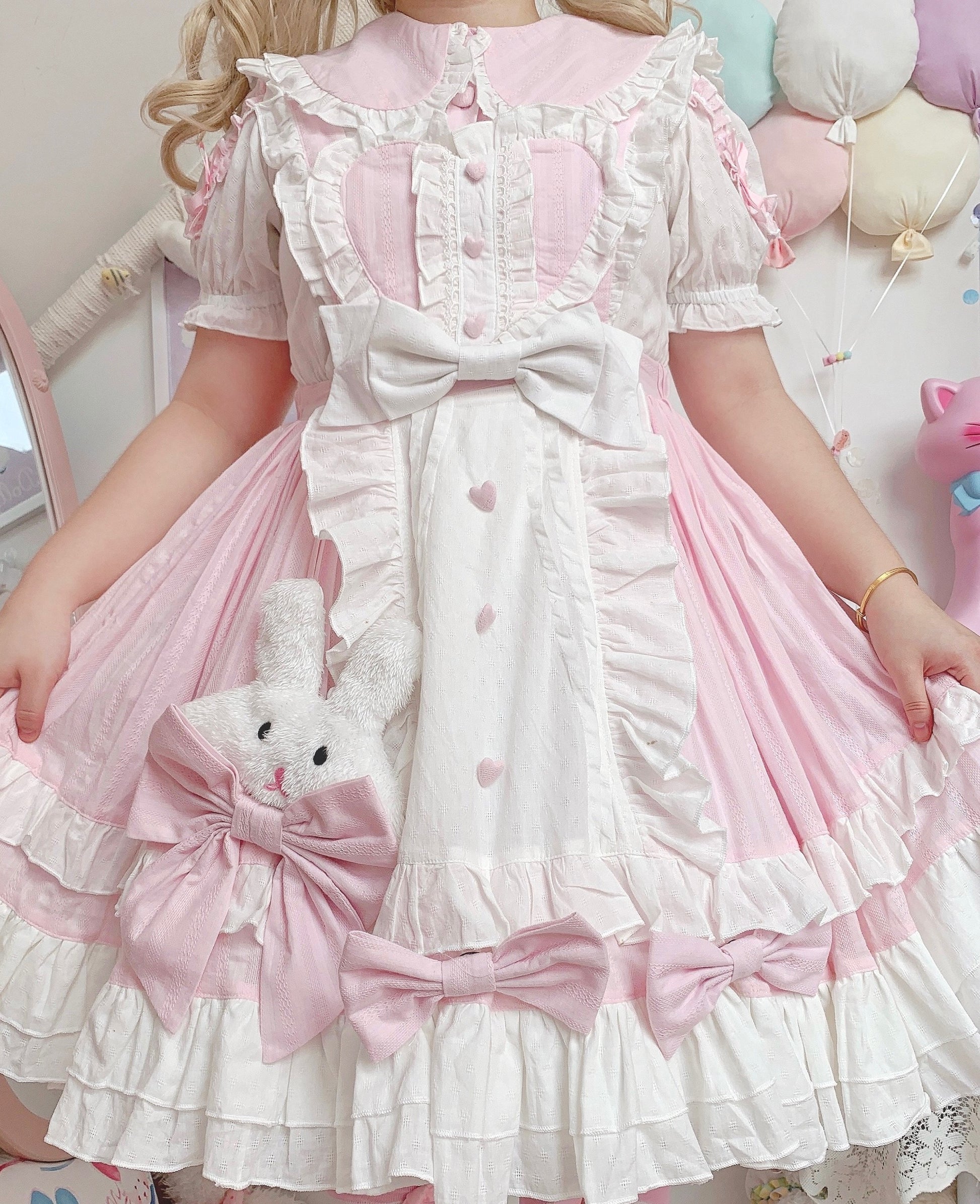 princess bunny dress Multi-Color Blue Alice Bunny and Princess Party Print Sleeveless Bowknot Classic Gothic Lolita JSK Dress