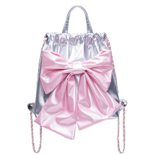 Bow Knot Silver Pink Bag Bucket Backpack