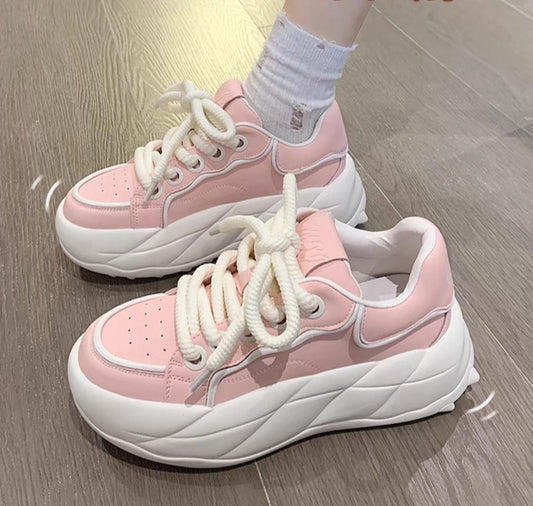 Summer Street College Girl Women Thick Big Soles Trendy White Pink Sporty Sneaker Shoes
