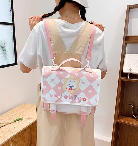 Japanese Student College Schoolbag Flower Rabbit Bear Pink Yellow Blue Bag