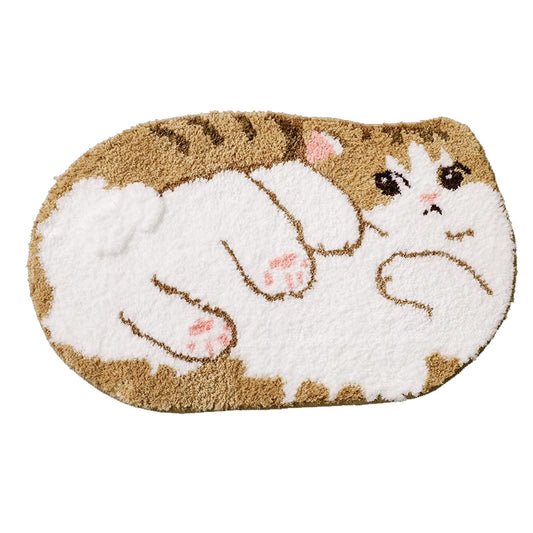 Cute White Brown Tabby Cat Neko Animal Cartoon Soft Mat Rugs Carpets Bathroom Bedroom Decor