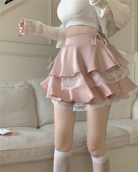 Sweet Princess Ruffled High Waist Cake Fluffy Layered White Black Pink Mini Short Skirt