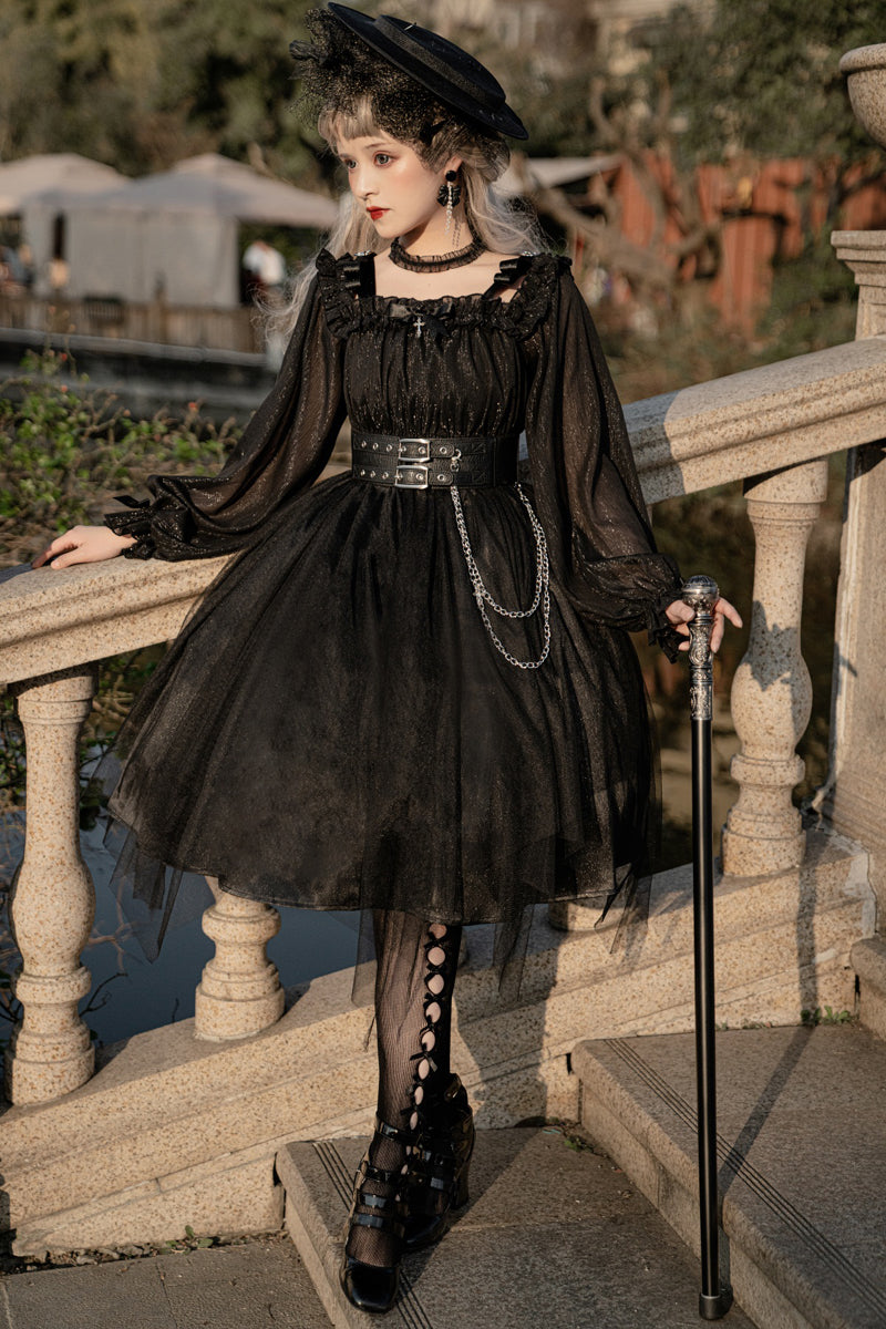 Gothic Dark Witch Off Shoulder Strap Black Red Long Sleeve Dress – Sugarplum Store