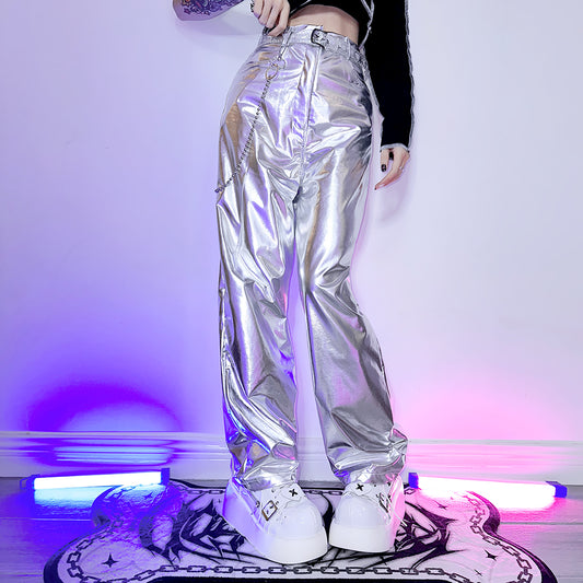Summer Retro Y2K Hot Cool Girls Laser Holographic Metalic Trousers Pants