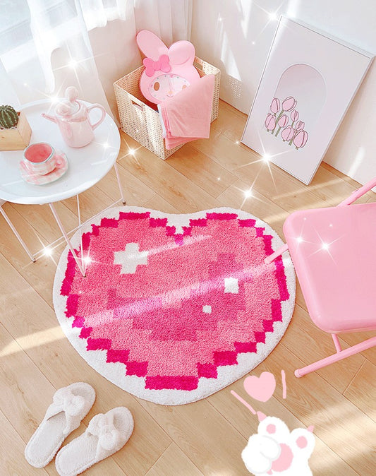 E Girl Pixel Art Heart Cute Modern Soft Mat Rugs Carpets Bedroom Decor