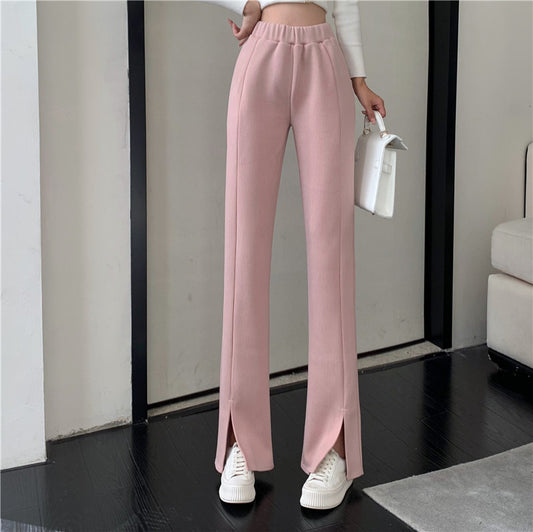 Causual Chic Cool Black Pink White Comfy Velvet Long Wide Leg Gathered Waist Pants