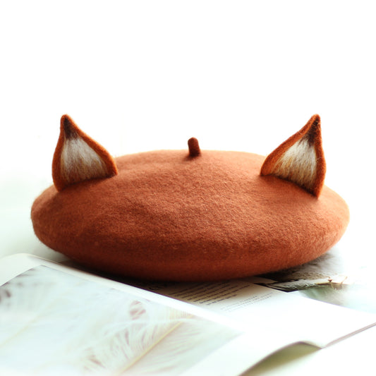 Cute Wool Fox Ears Beret Hat