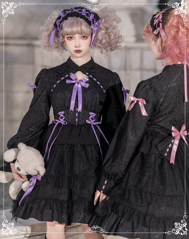 EGL Black Purple & White Pink Bow Lace Gothic Princess Dress Sugarplum Store EGL Black Purple & White Pink Bow Lace Gothic Princess Dress Sugarplum Store