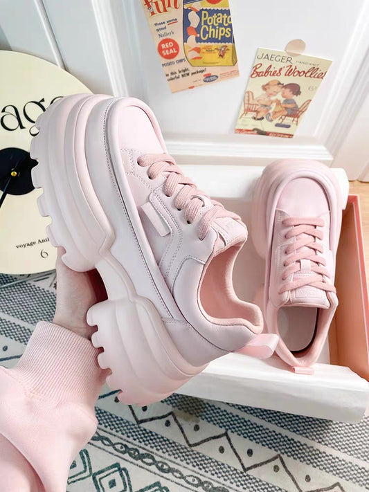 Summer Street College Girl Women Thick Soles Trendy White Pink Heels Sporty Sneaker Shoes