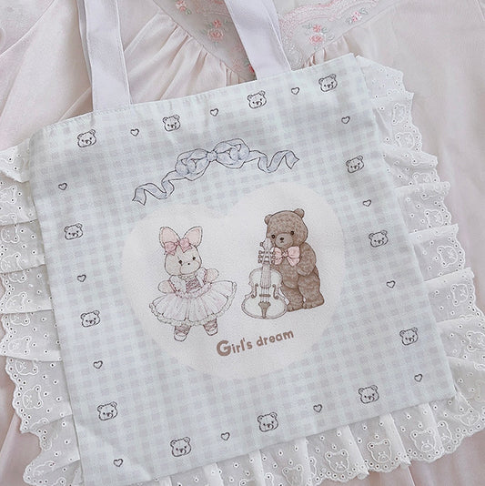Girl's Dream Rabbit Bear Cute Coquette Girl Tote Bag