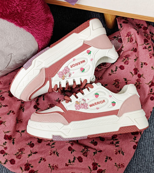 Kitty Student Sweet Girl Cute Strawberry White Pink Red Thick Soles Sneakers Sports Running Shoes