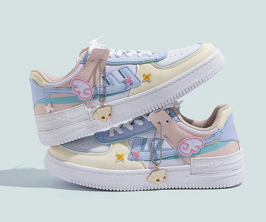 Pastel Colorful Stickers Japanese Causal Girl Sweet Cute Pink White Women Sneakers Sports Running Shoes