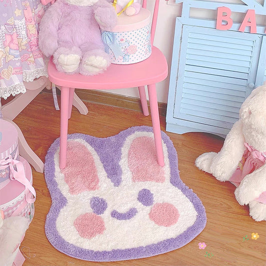 Cute Purple Smile Bunny Rabbit Soft Plush Rug Carpets Decor