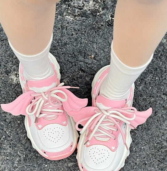 Soft Girl Cute Pastel Pink Blue Purple White Black Heart Wings Sneakers Running Shoes