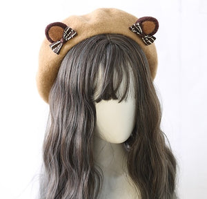 Cute Teddy Bear Ears Wool Beret Hat