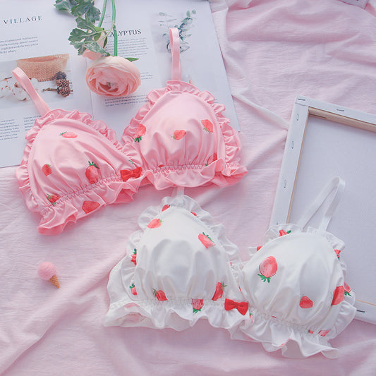 Japanese Sweet Girl Vintage Princess Red Strawberry Pattern Bow Lace White Pink Panties Underwear