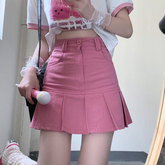 Summer Girl Cute Stylish Black Pink White New High Waist Short Skirt