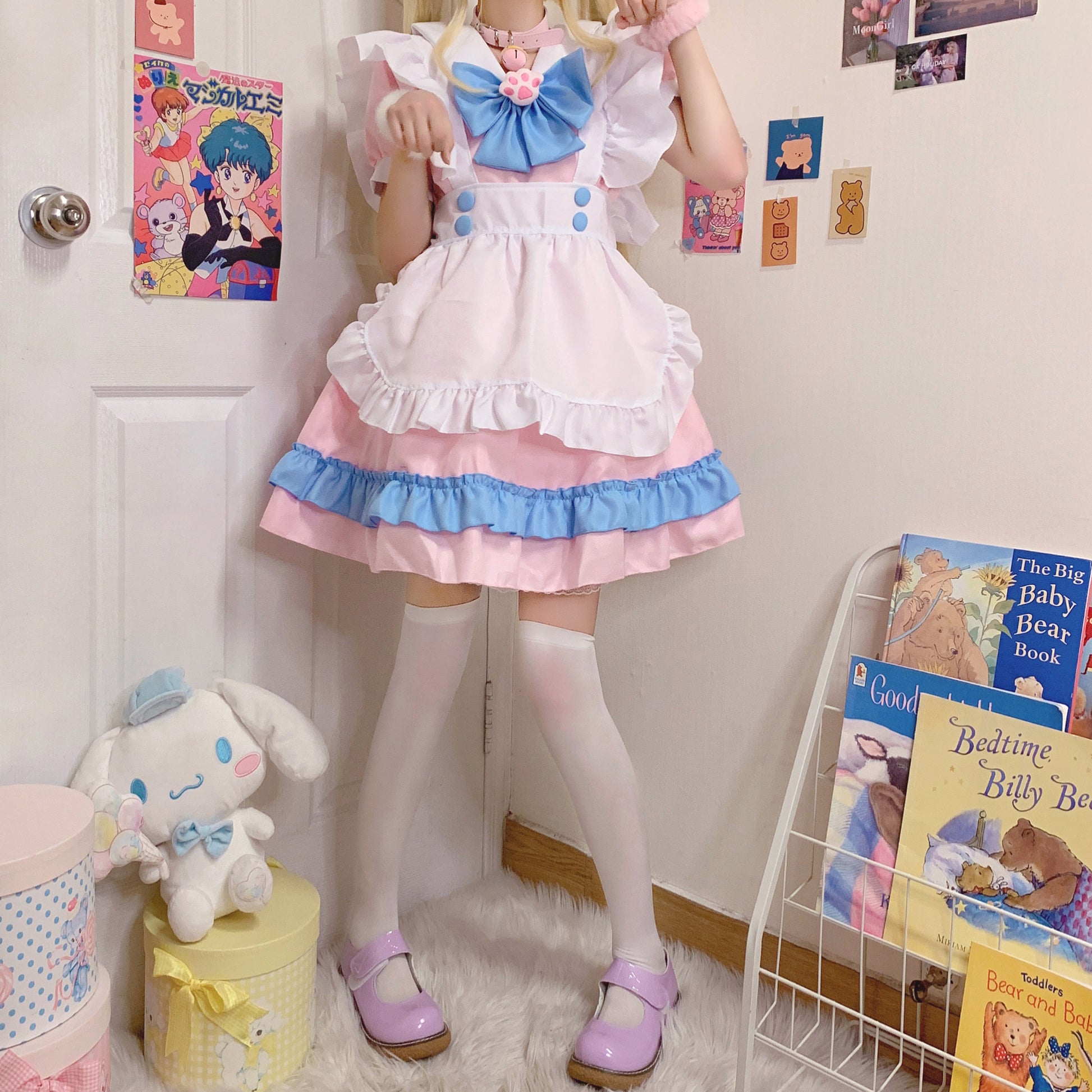 Serendipity Cat Claw Bow White Apron Blue Pink Maid Dress Sugarplum Store Serendipity Cat Claw Bow White Apron Blue Pink Maid Dress Sugarplum Store