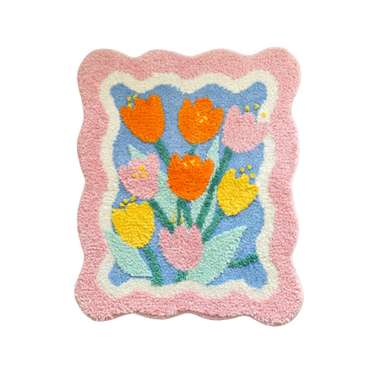 Colorful Vibrant Pink Frame Tulip Flowers Garden Home Nature Soft Mat Rugs Carpets Bedroom Decor