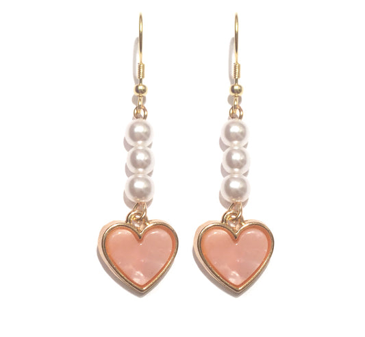 Pink Heart Pearl Earrings