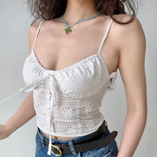 White Lace Trim Corset Style Top Shirt Camisole