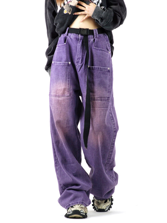 Y2K Loose Wide Leg Gradient Purple Washed Denim Jeans Pants