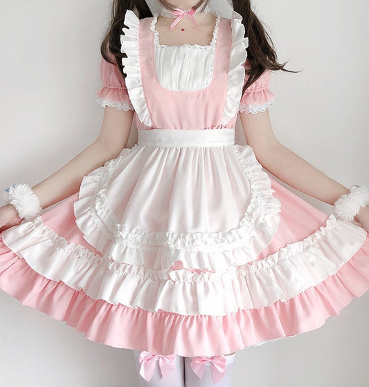 Cute Anime Japanese Maid Neko Pink Dress Cosplay