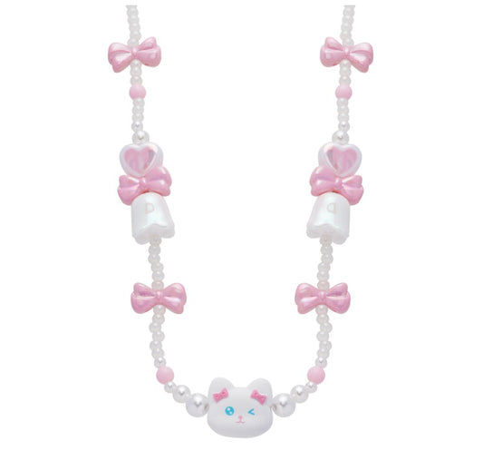 Pink Bow Cute Cat Vintage Pendant Necklace