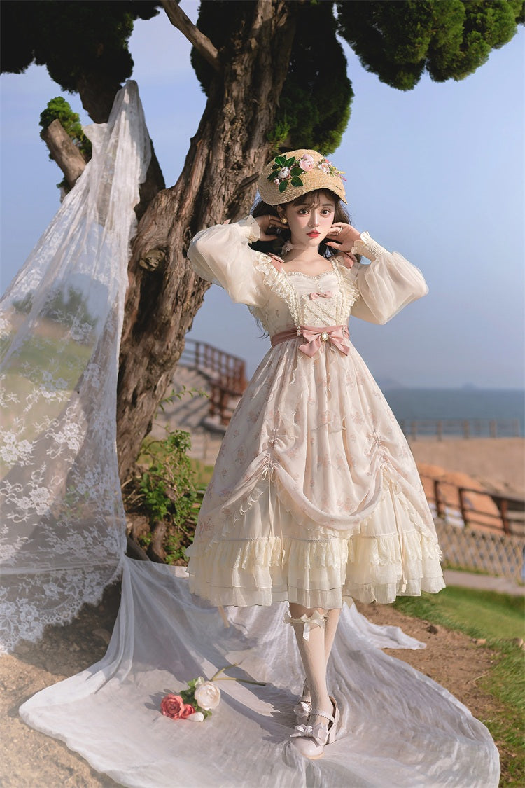 Fairytale Classic Flower Floral Pattern White Cream Pink Dress – Sugarplum Store